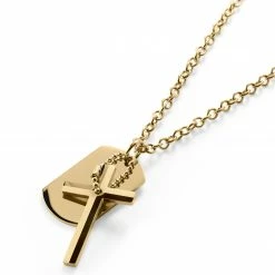 Lucleon Collier en acier doré à pendentif croix et plaque militaire -Colliers Soldes 1 3.38675f298beb73991da41aaf85170a83