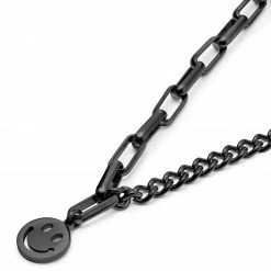 Lucleon Collier Caleb Amager à double chaîne noire, maille dorée et pendentif Smiley -Colliers Soldes 1 3.3c00ec0dbcd7afc1aa5479f051507e8a