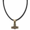 Fort Tempus Collier en cuir noir et pendentif marteau de Thor Mjöllnir