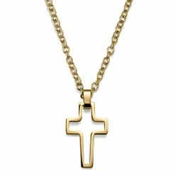 Lucleon Collier à pendentif croix dorée en acier