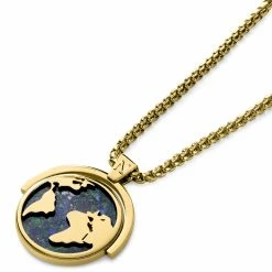 Arkai Atlas | Collier en acier inoxydable doré à pendentif rotatif mappemonde en azurite et malachite -Colliers Soldes 10 2atlasnek