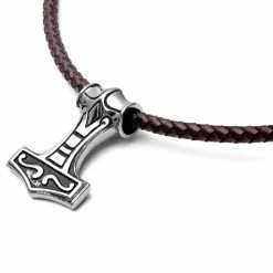 Fort Tempus Collier en cuir marron et pendentif Viking double face -Colliers Soldes 10 3 46 1 107