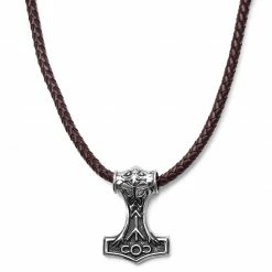 Fort Tempus Collier en cuir marron et pendentif Viking double face