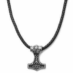 Fort Tempus Collier en cuir noir et pendentif Viking double face