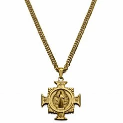 Lucleon Sanctus | Collier doré à pendentif Croix de Saint-Benoît