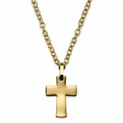 Lucleon Collier à pendentif croix et bords incurvés en acier inoxydable doré