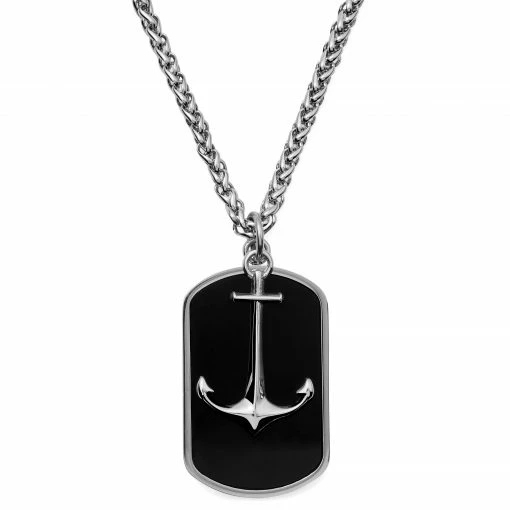 Lucleon Collier Tadd en acier avec ancre et plaque militaire -Colliers Soldes 11 1sidro