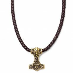 Fort Tempus Collier en cuir brun Triquetra double face