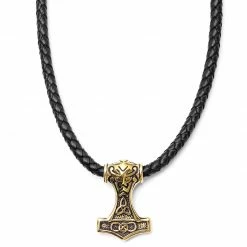 Fort Tempus Collier en cuir noir et pendentif triquètre double face