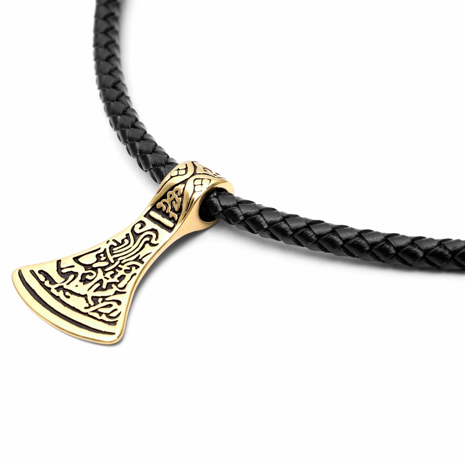 Fort Tempus Collier en cuir noir et pendentif nordique doré 4 Fort Tempus Collier en cuir noir et pendentif nordique doré – Image 2