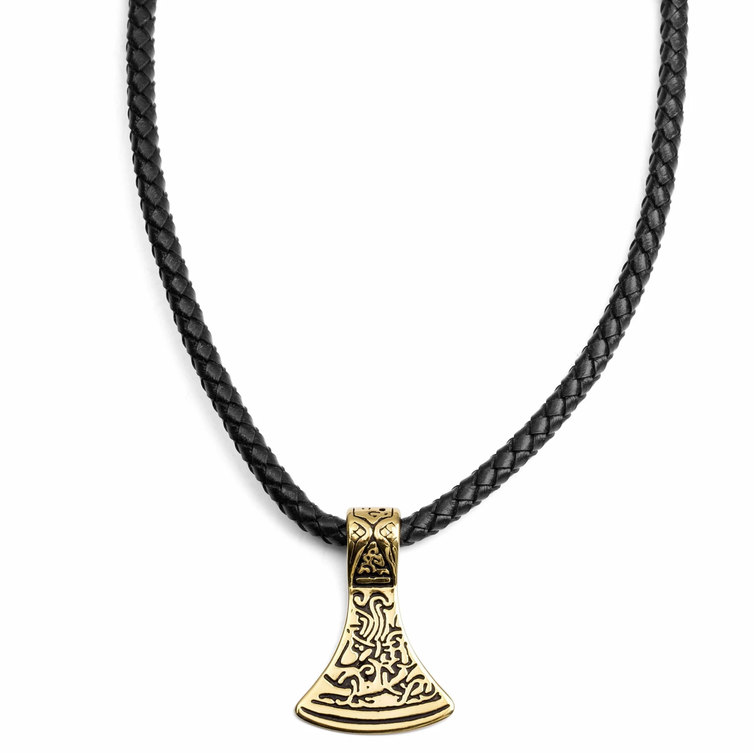 Fort Tempus Collier en cuir noir et pendentif nordique doré 3 Fort Tempus Collier en cuir noir et pendentif nordique doré