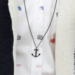 Lucleon Collier noir en acier à pendentif ancre marine -Colliers Soldes 12035 necklace