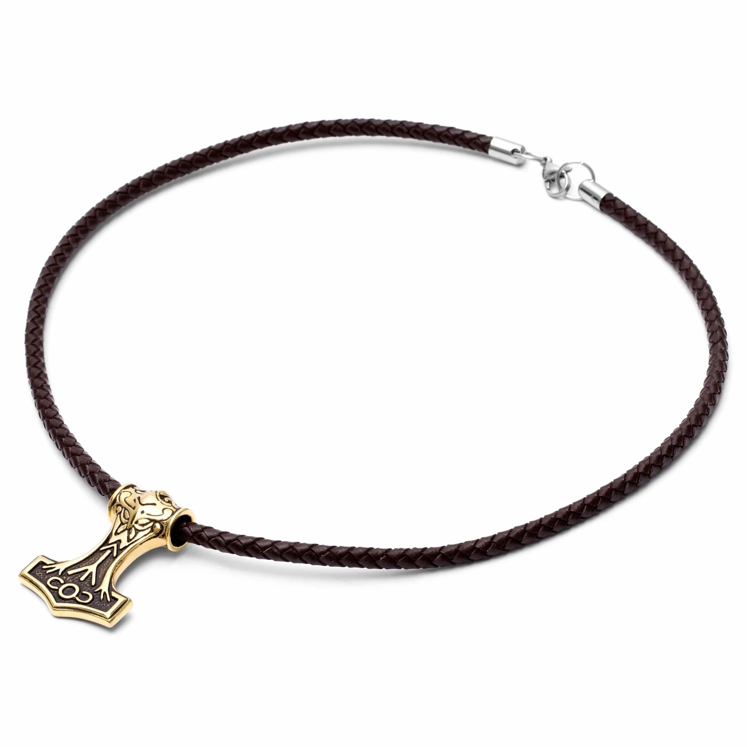 Fort Tempus Collier en cuir marron et pendentif celtique double face doré 5 Fort Tempus Collier en cuir marron et pendentif celtique double face doré – Image 3