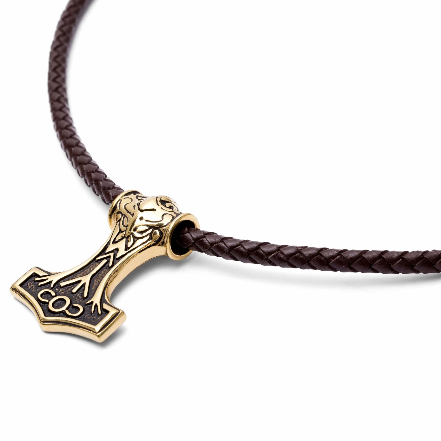 Fort Tempus Collier en cuir marron et pendentif celtique double face doré 4 Fort Tempus Collier en cuir marron et pendentif celtique double face doré – Image 2