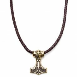 Fort Tempus Collier en cuir marron et pendentif celtique double face doré
