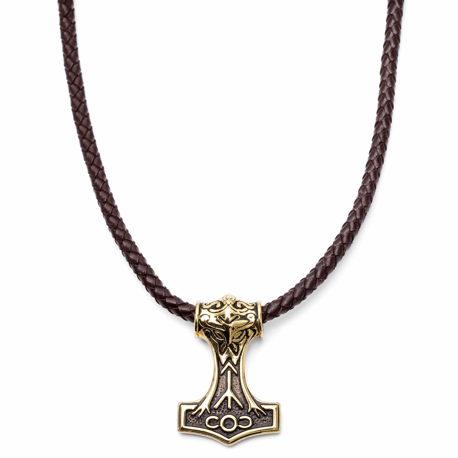Fort Tempus Collier en cuir marron et pendentif celtique double face doré 3 Fort Tempus Collier en cuir marron et pendentif celtique double face doré