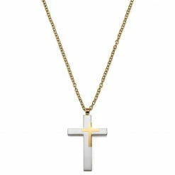 Lucleon Collier à grand pendentif croix en acier doré & argenté -Colliers Soldes 16 1f326c07093bc2f6189fa926d5f75479b