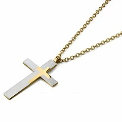 Lucleon Collier à grand pendentif croix en acier doré & argenté -Colliers Soldes 16 2b4e63e395bfd826a8aa248f204ff5889
