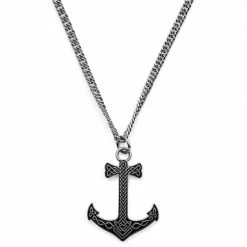 Lucleon Collier Evan Joseph avec ancre en métal argenté mat