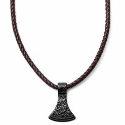 Fort Tempus Collier en cuir marron et rune hache de Thor