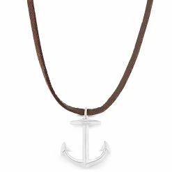 Lucleon Collier en cuir marron à pendentif argenté en forme d'ancre marine