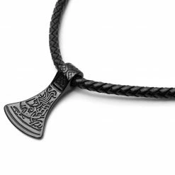 Fort Tempus Collier en cuir noir et rune Hache de Thor -Colliers Soldes 2 3 233