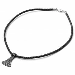 Fort Tempus Collier en cuir noir et rune Hache de Thor -Colliers Soldes 2 4 153
