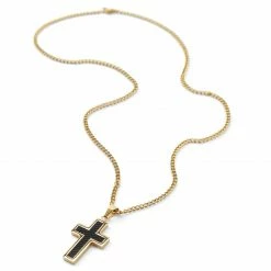 Fort Tempus Collier à croix dorée avec incrustation noire -Colliers Soldes 20 4 copy 4