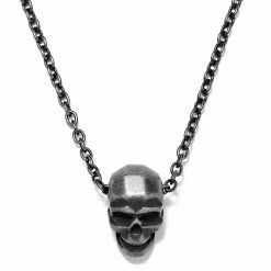Moody Mason Collier Jax en acier gris foncé à pendentif tête de mort
