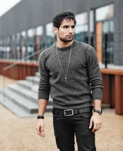 Lucleon Collier croix chrétienne en acier, gravures obliques 12 Lucleon Collier croix chrétienne en acier, gravures obliques -Colliers Soldes 22323 2