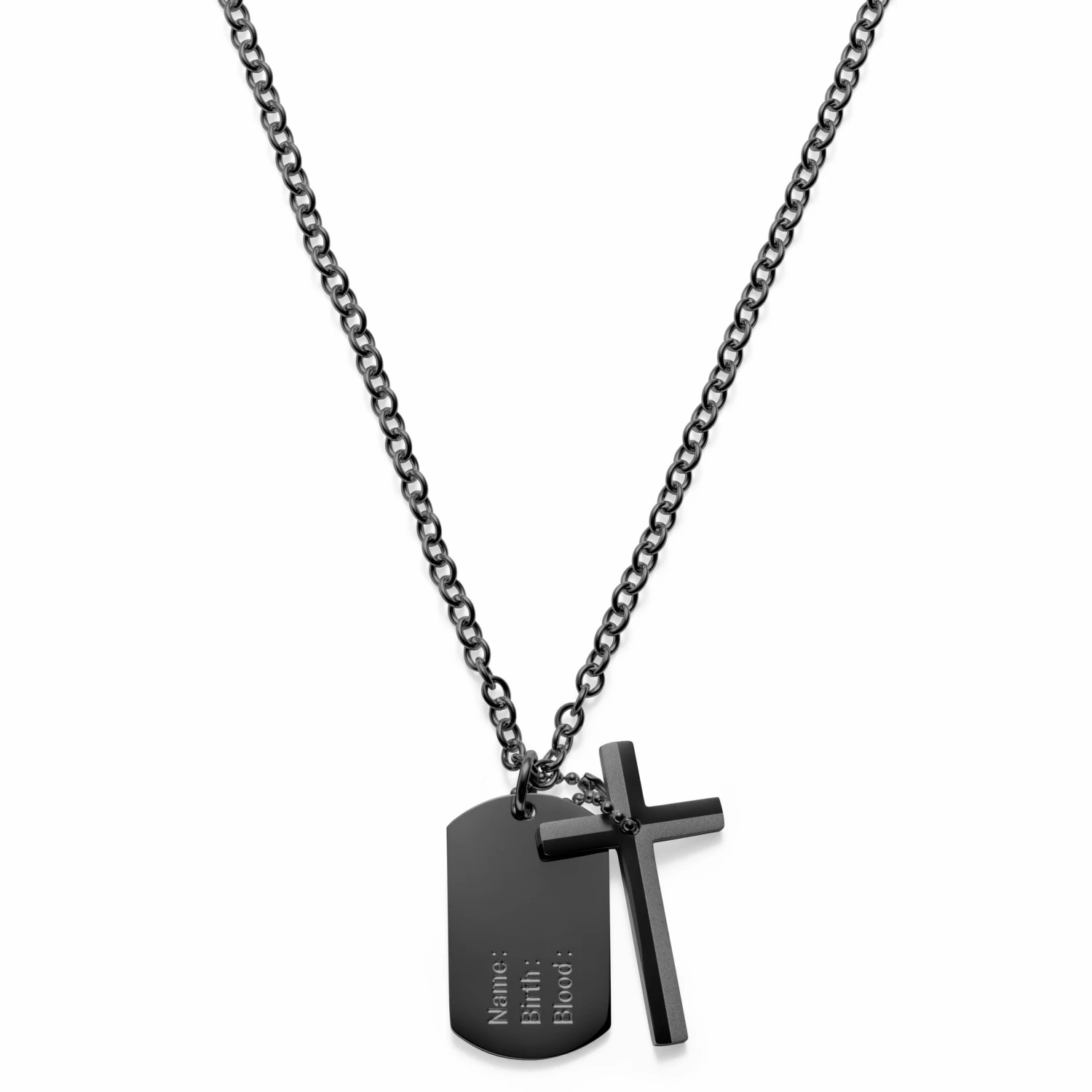Lucleon Collier en acier noir avec pendentif croix et plaque militaire 3 Lucleon Collier en acier noir avec pendentif croix et plaque militaire