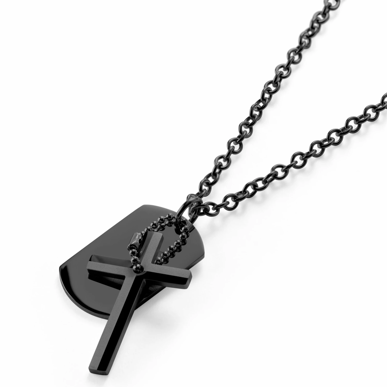 Lucleon Collier en acier noir avec pendentif croix et plaque militaire 4 Lucleon Collier en acier noir avec pendentif croix et plaque militaire – Image 2