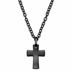 Lucleon Collier à pendentif croix et bords incurvés en acier inoxydable gris gunmetal