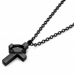 Lucleon Collier à petit pendentif croix noire serti d'un anneau -Colliers Soldes 29 2fe43855cb7669c91c9a5b5fad50a1702