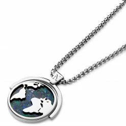Arkai Atlas | Collier en acier inoxydable argenté à pendentif rotatif mappemonde en azurite et malachite 12 Arkai Atlas | Collier en acier inoxydable argenté à pendentif rotatif mappemonde en azurite et malachite -Colliers Soldes 3 2atlasnek