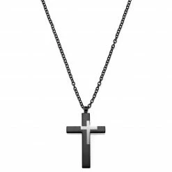 Lucleon Collier à grand pendentif croix en acier couleur argenté et bronze gunmétal -Colliers Soldes 33 14f95f42ffc4b33ff703f4cfb77eb0612