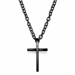 Lucleon Collier Ă pendentif croix latine en acier noir poli