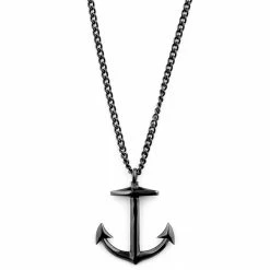 Lucleon Collier noir en acier à pendentif ancre marine