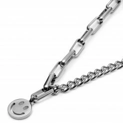 Lucleon Collier Caleb Amager à double maille argentée et pendentif Smiley -Colliers Soldes 4 3.9909736feb1ff471c42d287513988dba 2