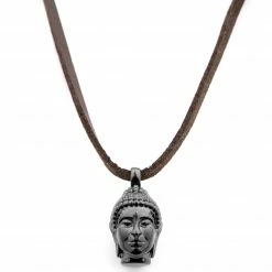 Lucleon Collier "Le Bouddha" noir en cuir marron