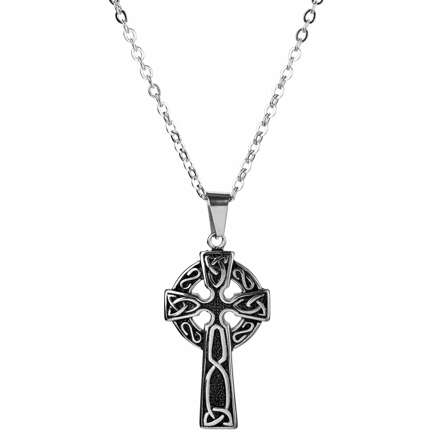 Fort Tempus Collier à croix celtique en acier noir et argent 3 Fort Tempus Collier à croix celtique en acier noir et argent