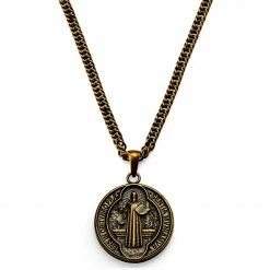 Lucleon Sanctus | Collier doré vintage avec médaille de Saint-Benoît