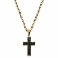 Lucleon Collier à pendentif croix plaqué or avec marqueterie noire