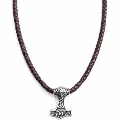 Fort Tempus Collier en cuir marron et pendentif celtique double face