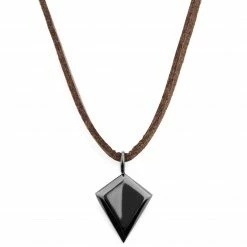 Lucleon Collier en cuir marron à pendentif triangulaire noir