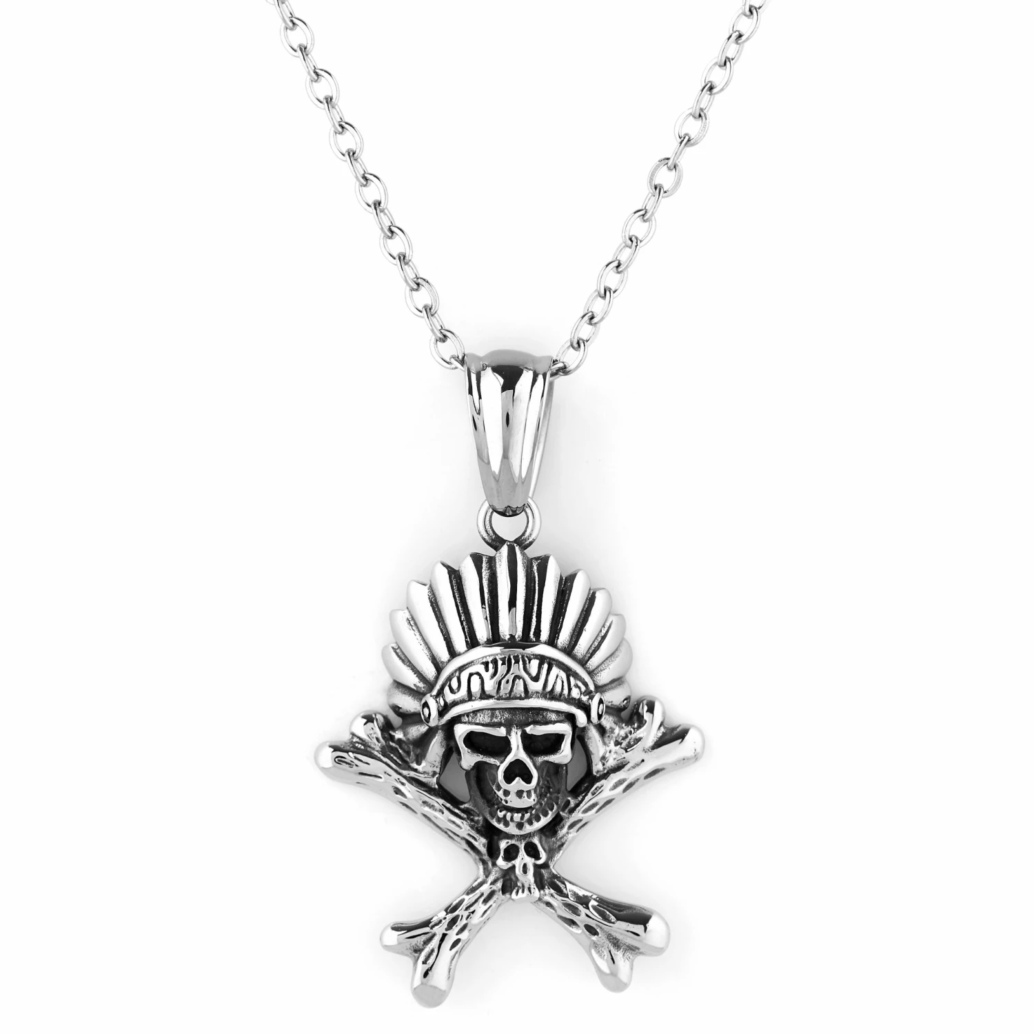 Fort Tempus Collier argenté à pendentif tête de mort 3 Fort Tempus Collier argenté à pendentif tête de mort