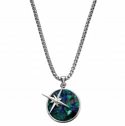 Arkai Atlas | Collier argenté à pendentif étoile polaire et pierre d'azurite et malachite