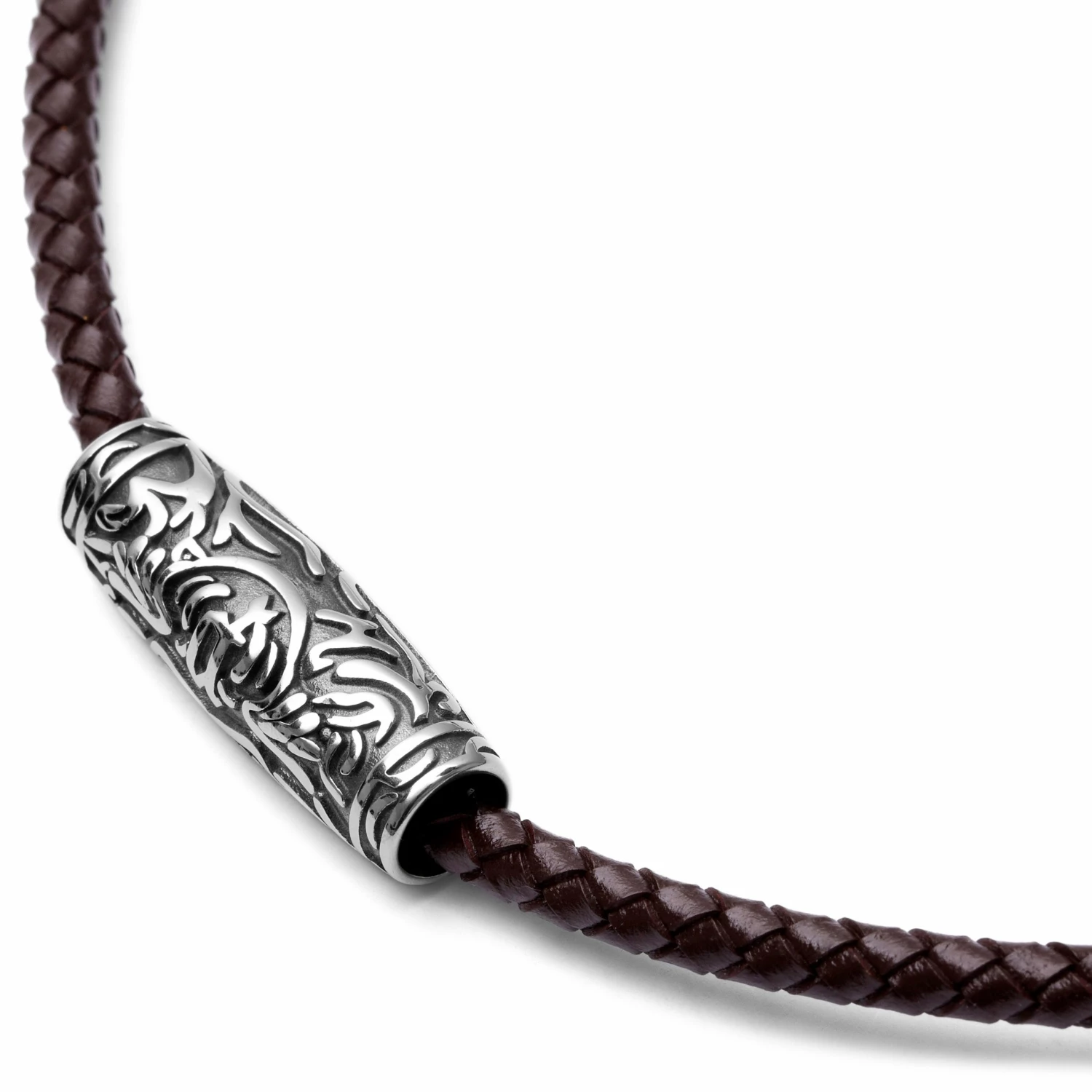 Fort Tempus Collier en cuir marron et rune ovale 4 Fort Tempus Collier en cuir marron et rune ovale – Image 2