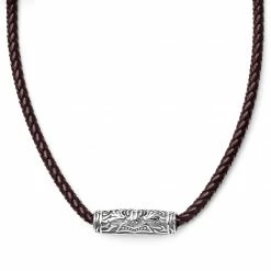 Fort Tempus Collier en cuir marron et rune ovale