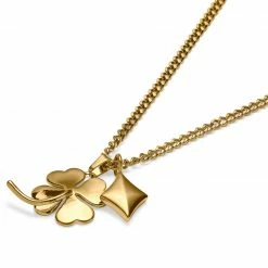 Seizmont Ace | Collier à double pendentif doré "L'as de carreau" et "Le trèfle à 4 feuilles" -Colliers Soldes 9 3.a5bdc83785b647f5b2c9b88c45f8547e